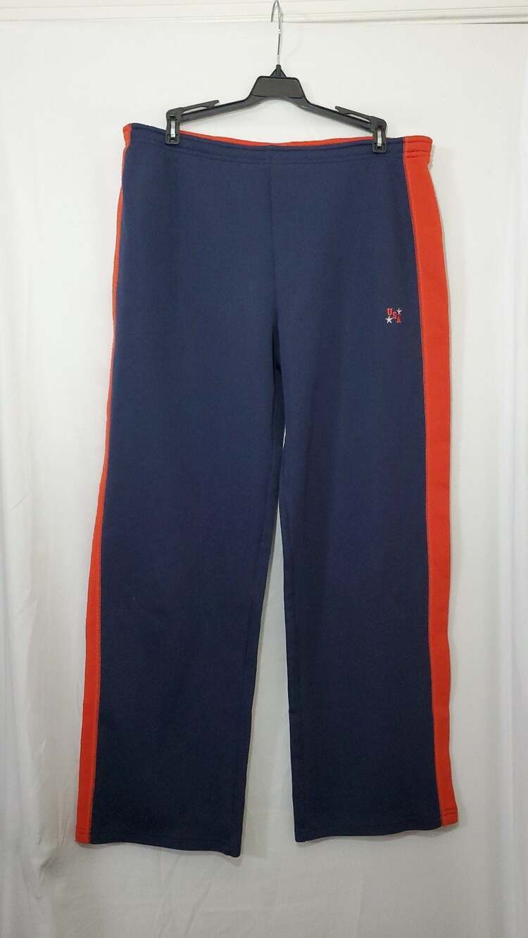 Derek Heart USA Graphic Navy Blue Track Pants with Orange Side Stripes